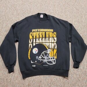 Vintage Pittsburgh Steelers Sweatshirt Mens XL Black Crew Pullover Football NFL
